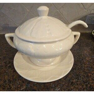 Vintage California Pottery Maurice Soup Tureen With Lid, Ladle, And Underplate